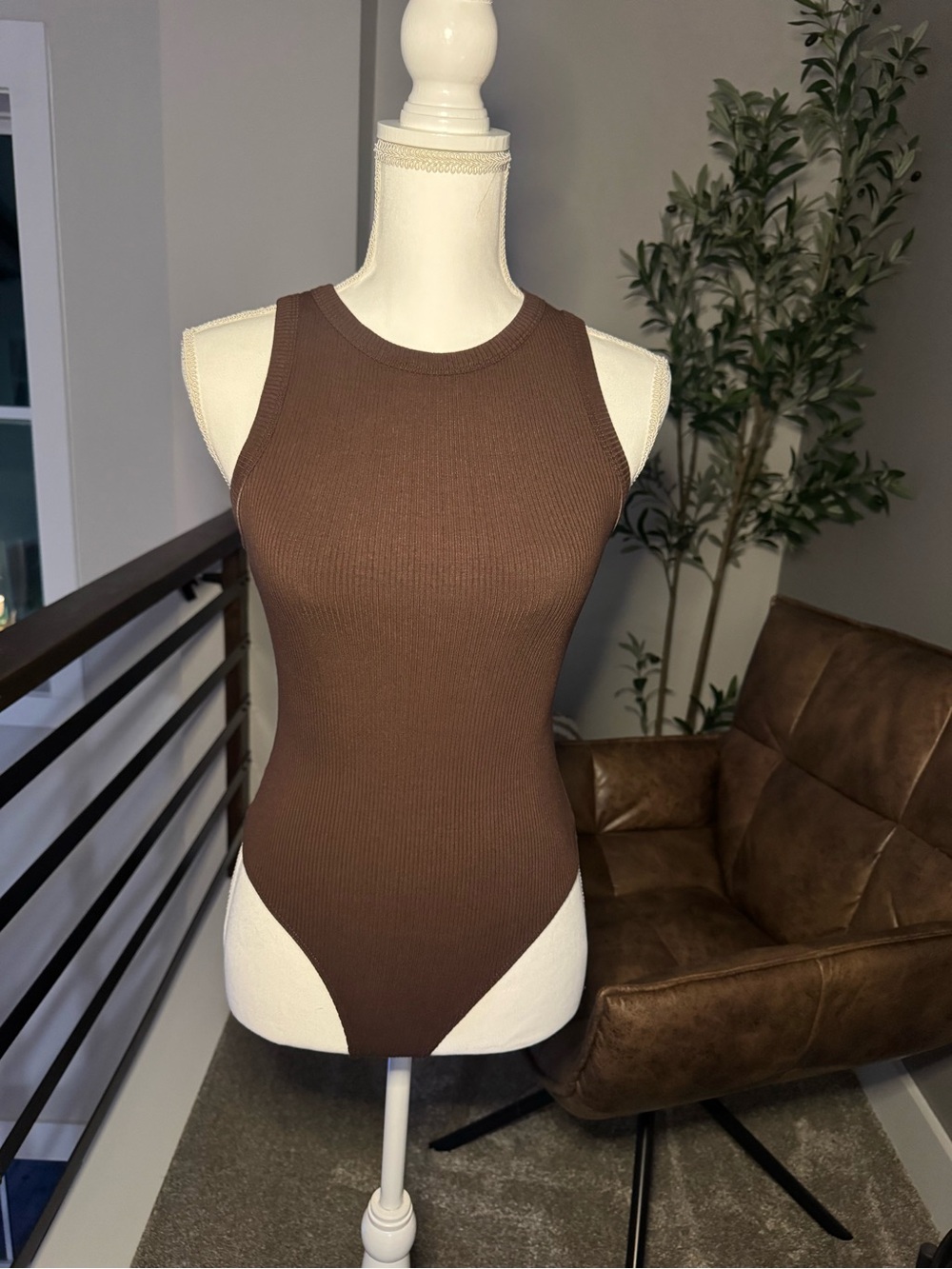 Fashion Nova Brown Ribbed Bodysuit
